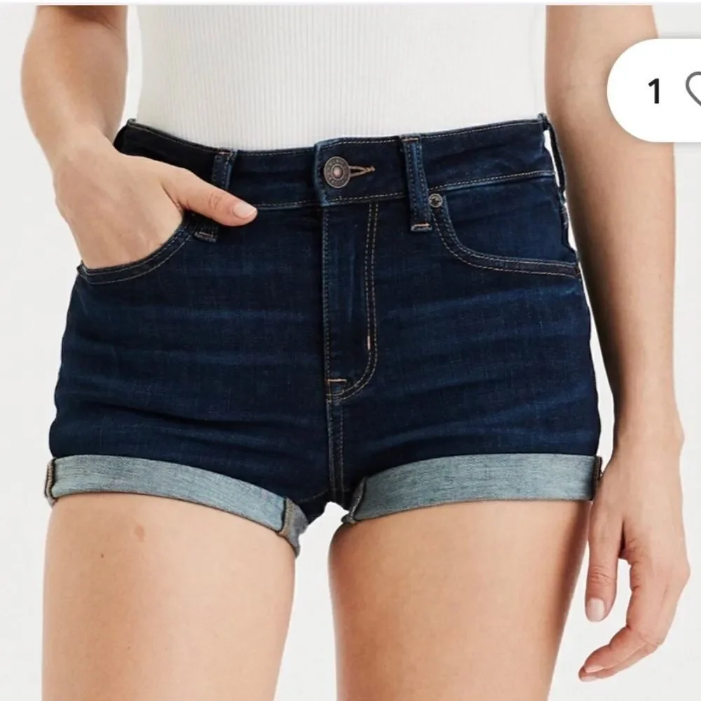 American Eagle Outfitters Super Stretch Hi-Rise Shortie denim cuffed shorts sz 4
